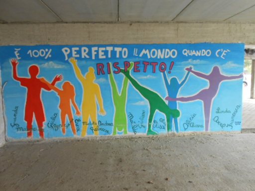 Le parole riportate dal murales: 100% perfetto il mondo quando c'è rispetto.